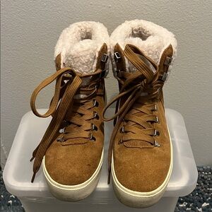 Marc Fisher Tan High-Top Sneakers with Cream Lining